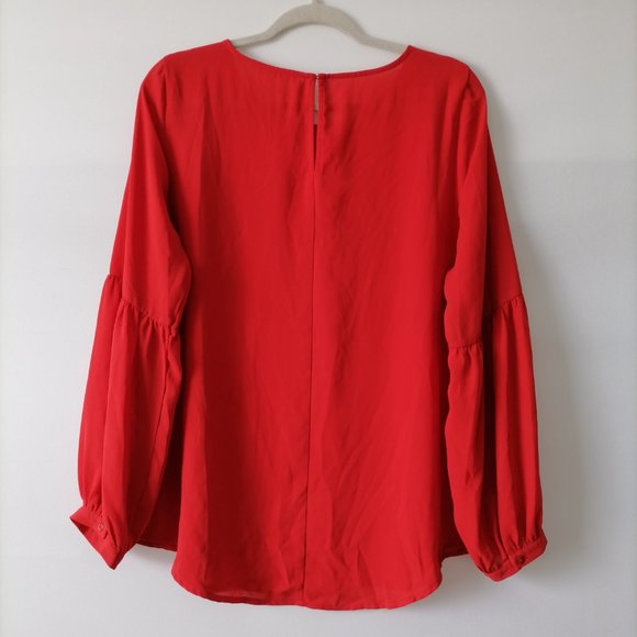 Violet & Claire Womens Red Balloon Sleeve Round Neck Blouse Top Size L - Picture 4 of 7